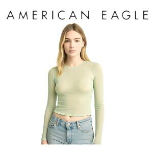 American Eagle Mesh Sheer Top XS Celery Green NWT